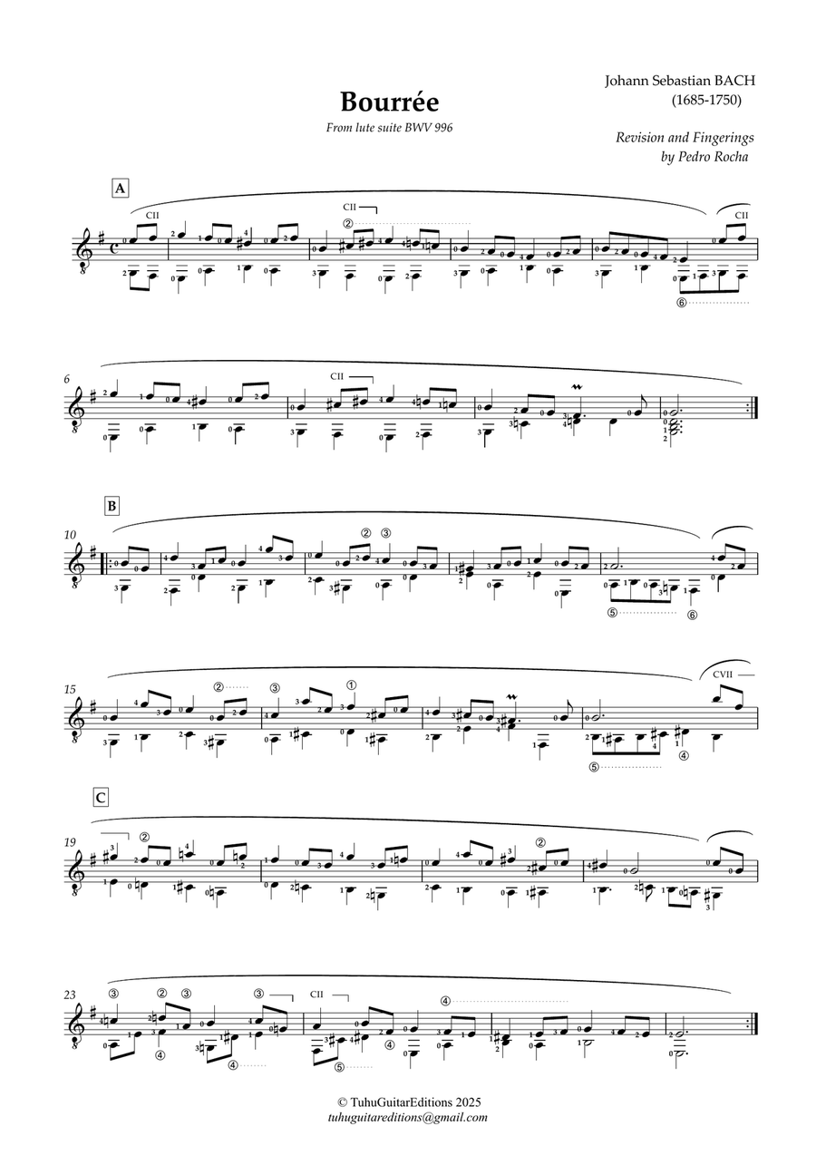 Bourrée BWV 996 Bourrée BWV 996 Classical Guitar scores gallery preview page 1