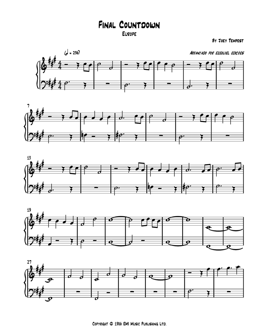 Final Countdown Final Countdown Piano Solo scores gallery preview page 1