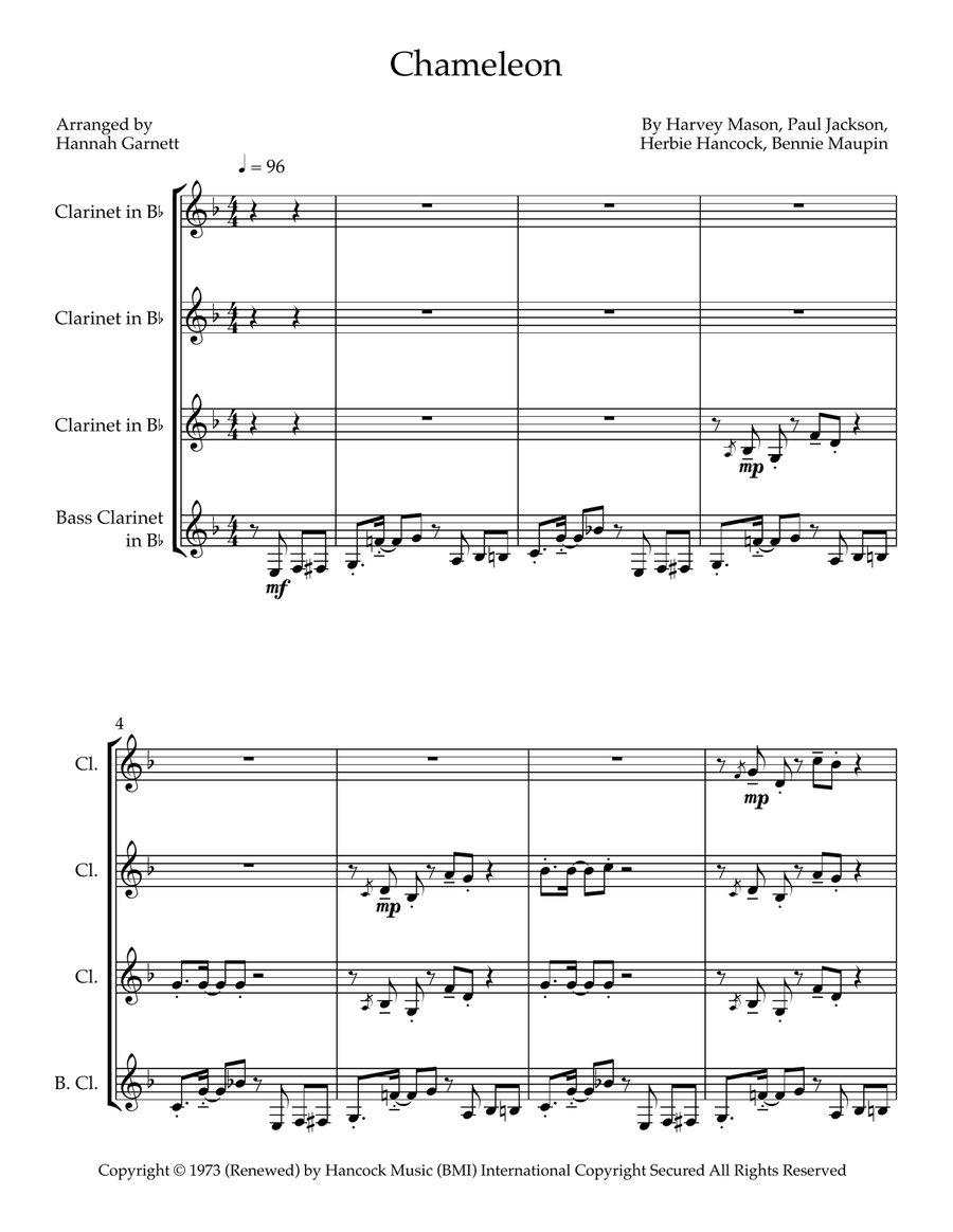 Chameleon Chameleon Clarinet Quartet scores gallery preview page 1