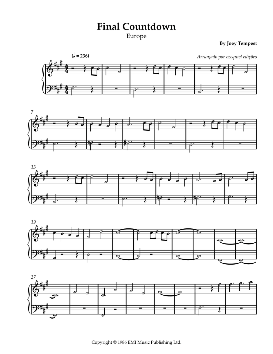 Final Countdown Final Countdown Easy Piano scores gallery preview page 1