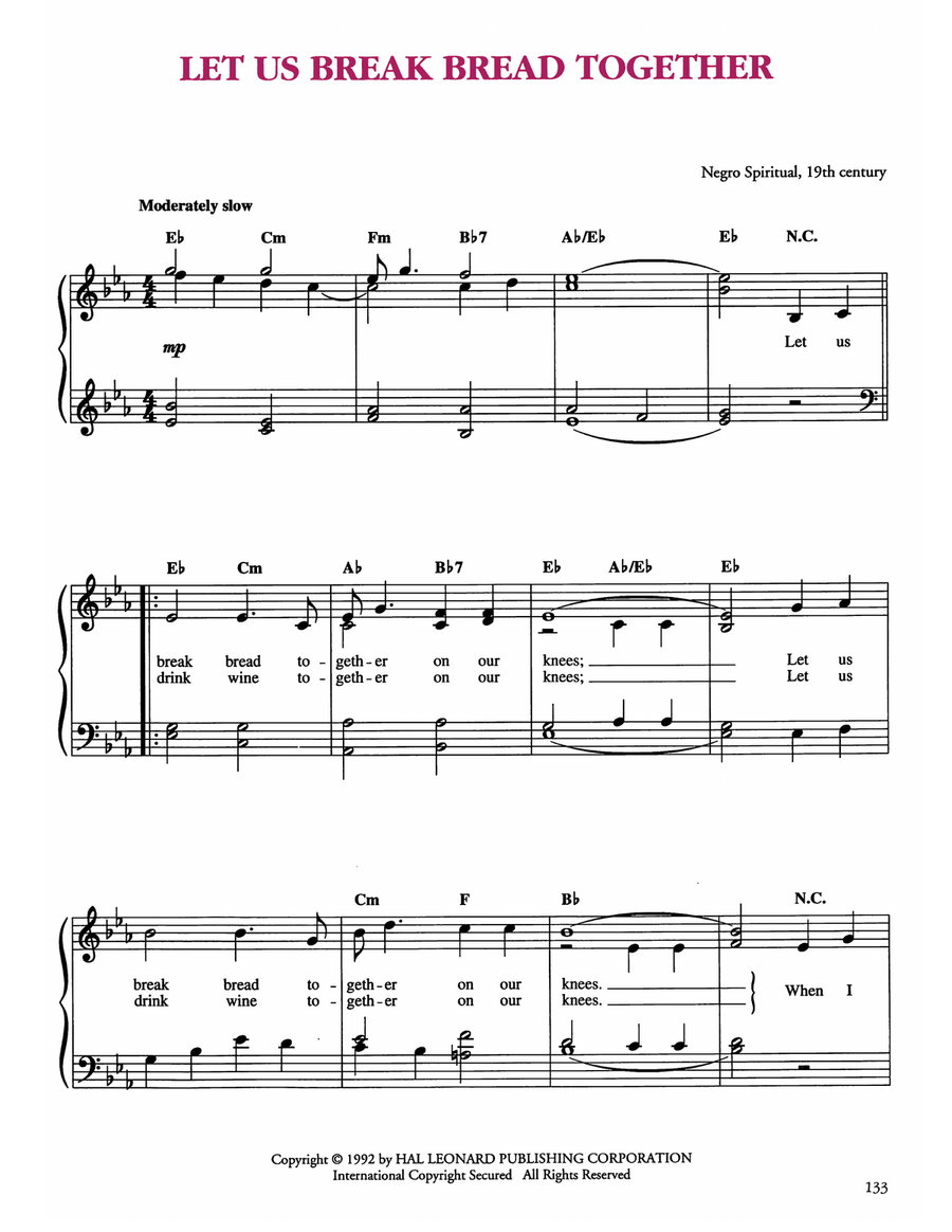 Let Us Break Bread Together Easy Piano scores gallery preview page 1