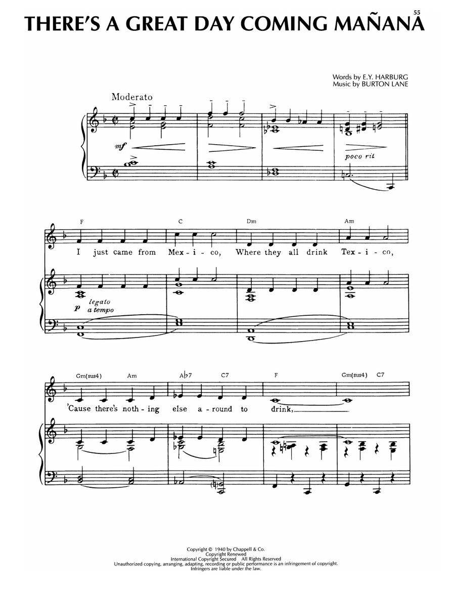 There's A Great Day Coming Manana (from Hold On To Your Hats) Piano, Vocal, Guitar scores gallery preview page 1