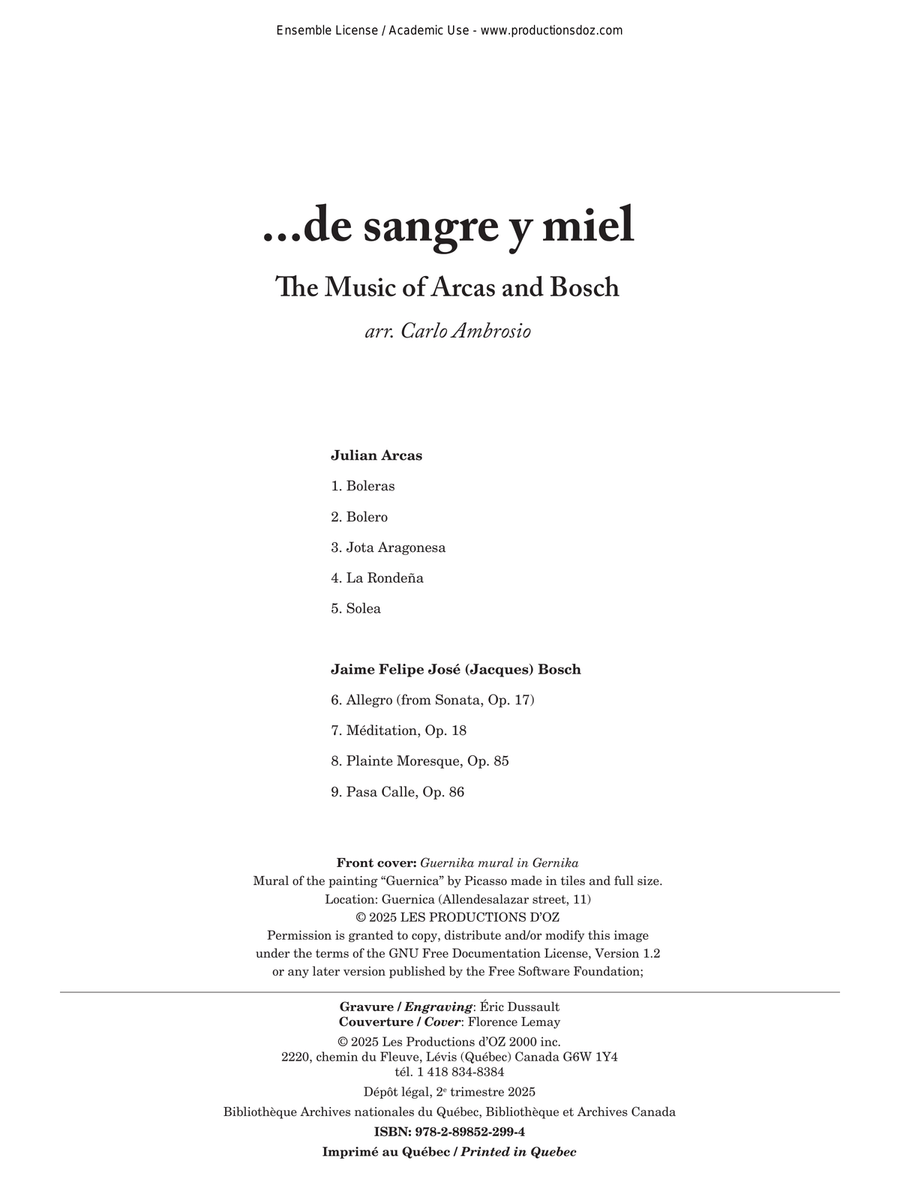 ...de sangre y miel - The Music of Arcas and Bosch Classical Guitar scores gallery preview page 1