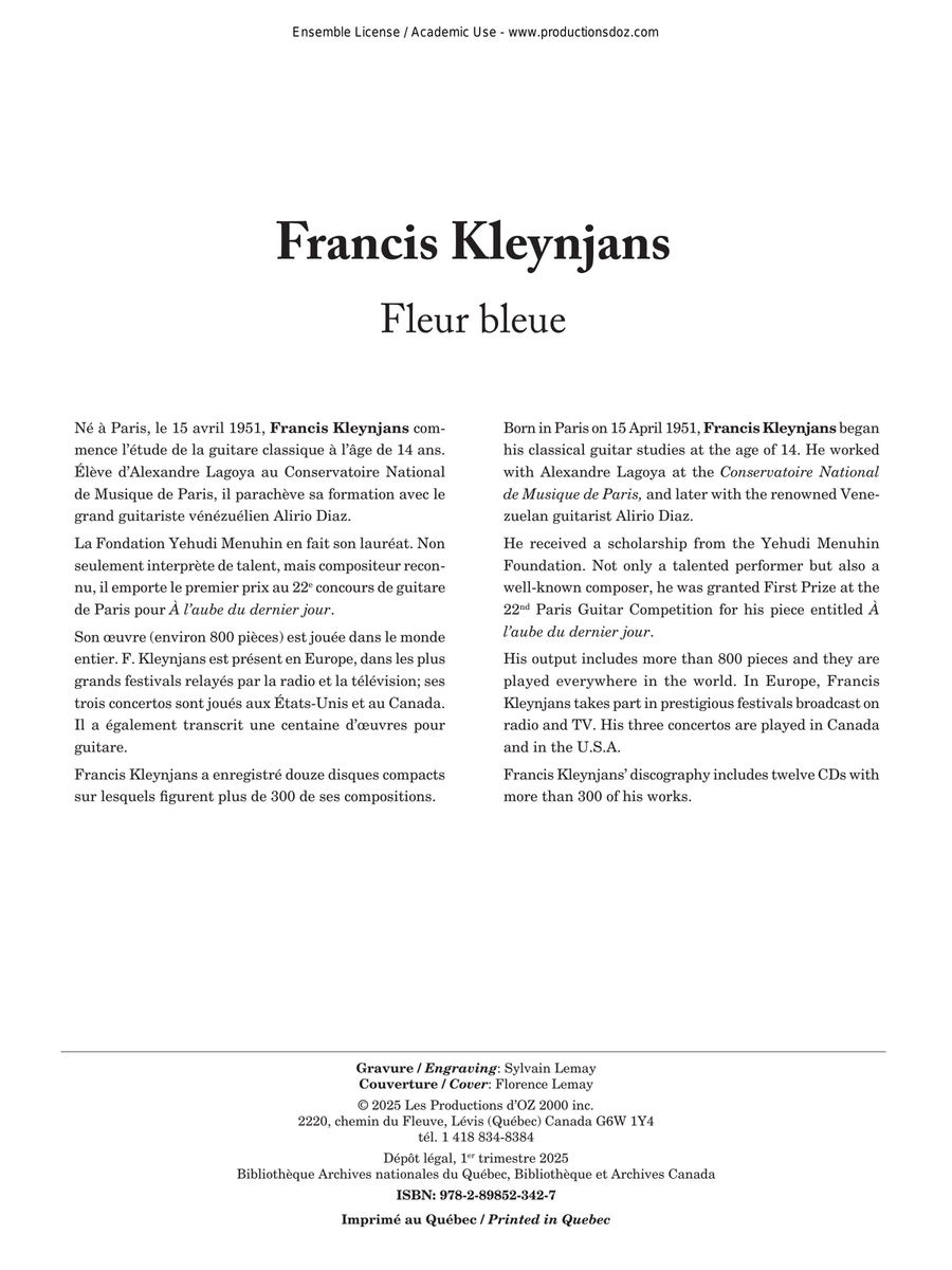 Fleur bleue Fleur bleue Classical Guitar scores gallery preview page 1
