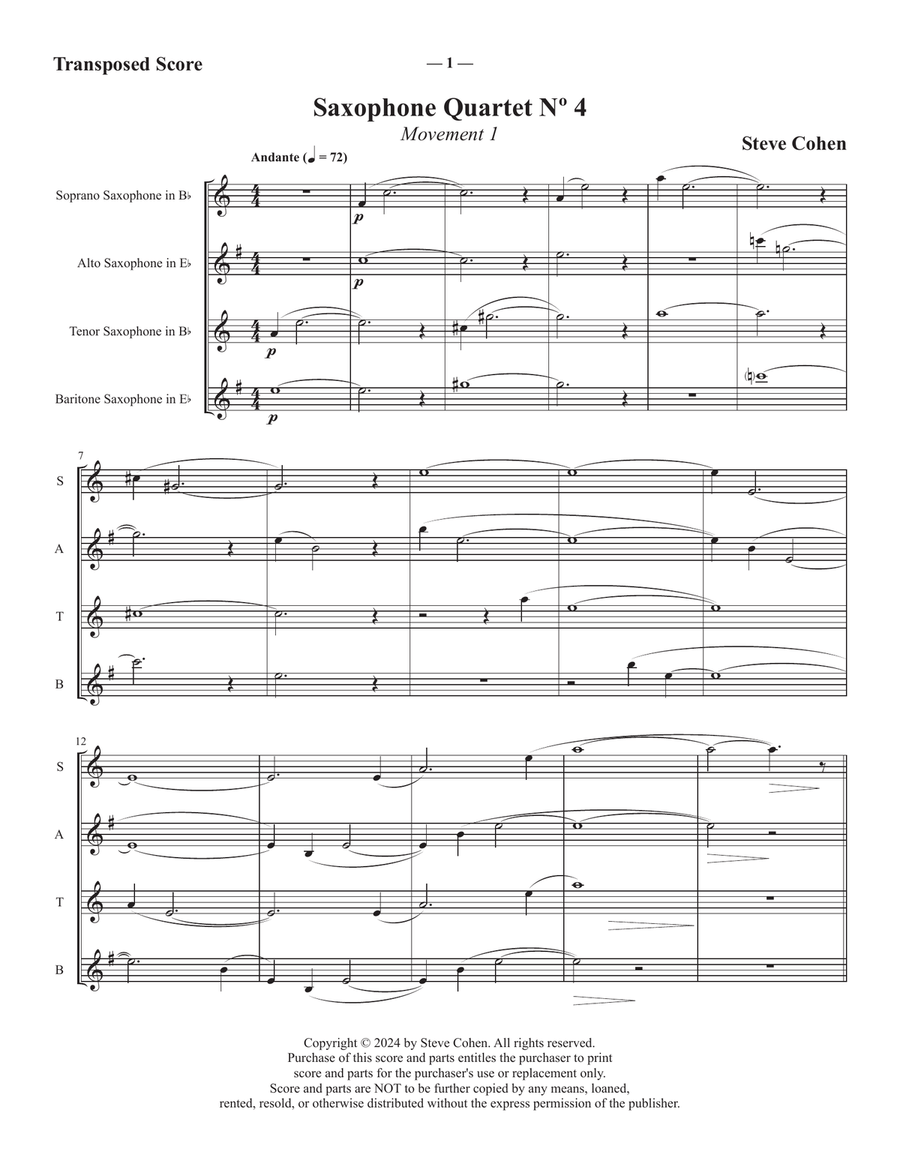 Saxophone Quartet Nº 4 Saxophone Quartet Nº 4 Saxophone Quartet scores gallery preview page 1