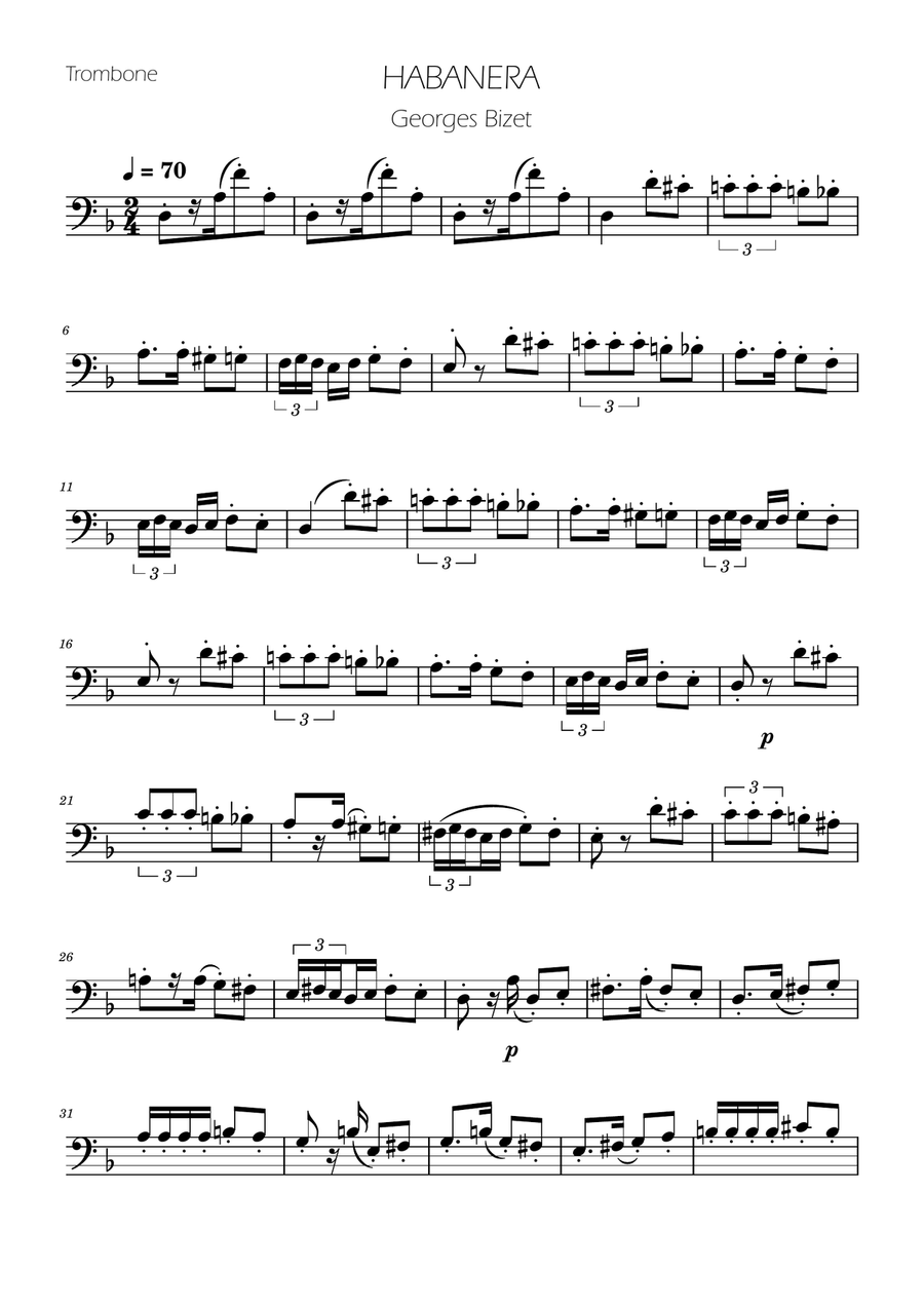 Habanera from Carmen - Trombone Solo Trombone Solo scores gallery preview page 1