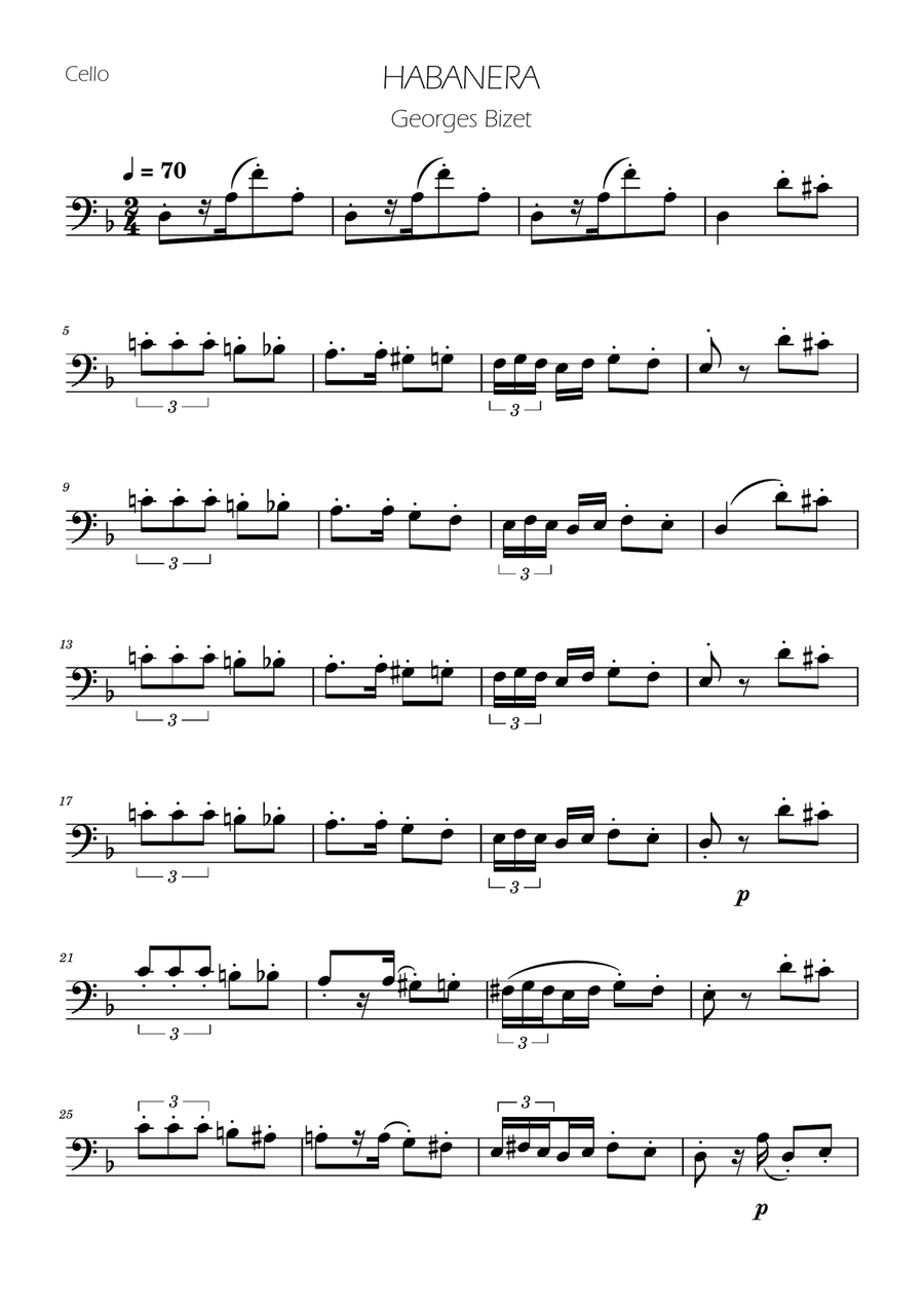 Habanera from Carmen - Cello Solo Cello Solo scores gallery preview page 1