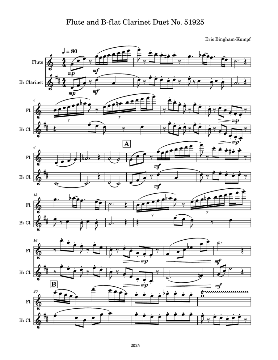 Flute and B-flat Clarinet Duet No. 51925 Woodwind Duet scores gallery preview page 1