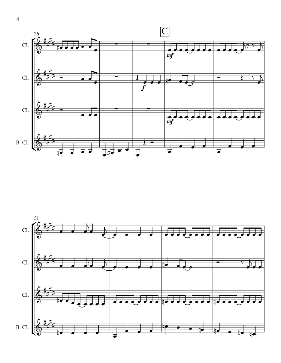 Crazy Little Thing Called Love Clarinet Quartet scores gallery preview page 4
