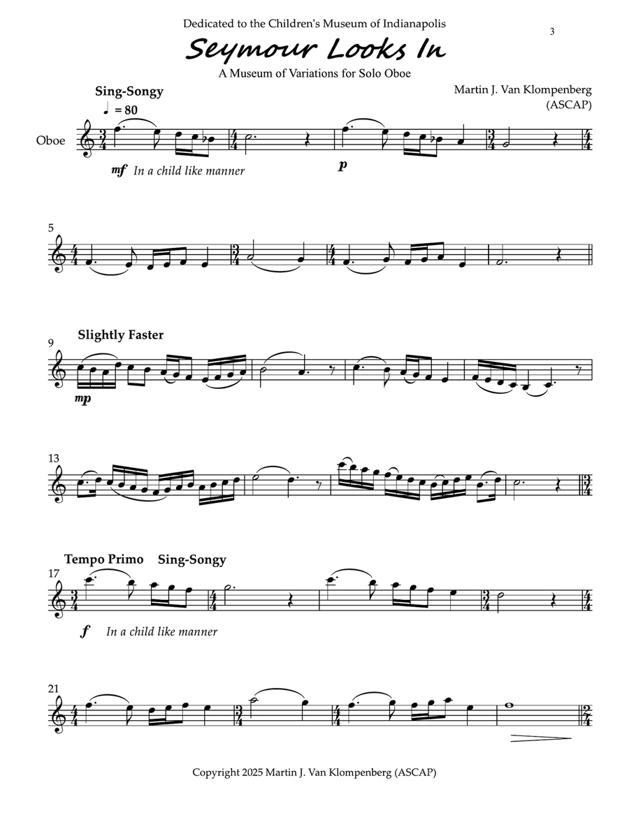 Seymour Looks In, for solo oboe Chamber Music scores gallery preview page 5
