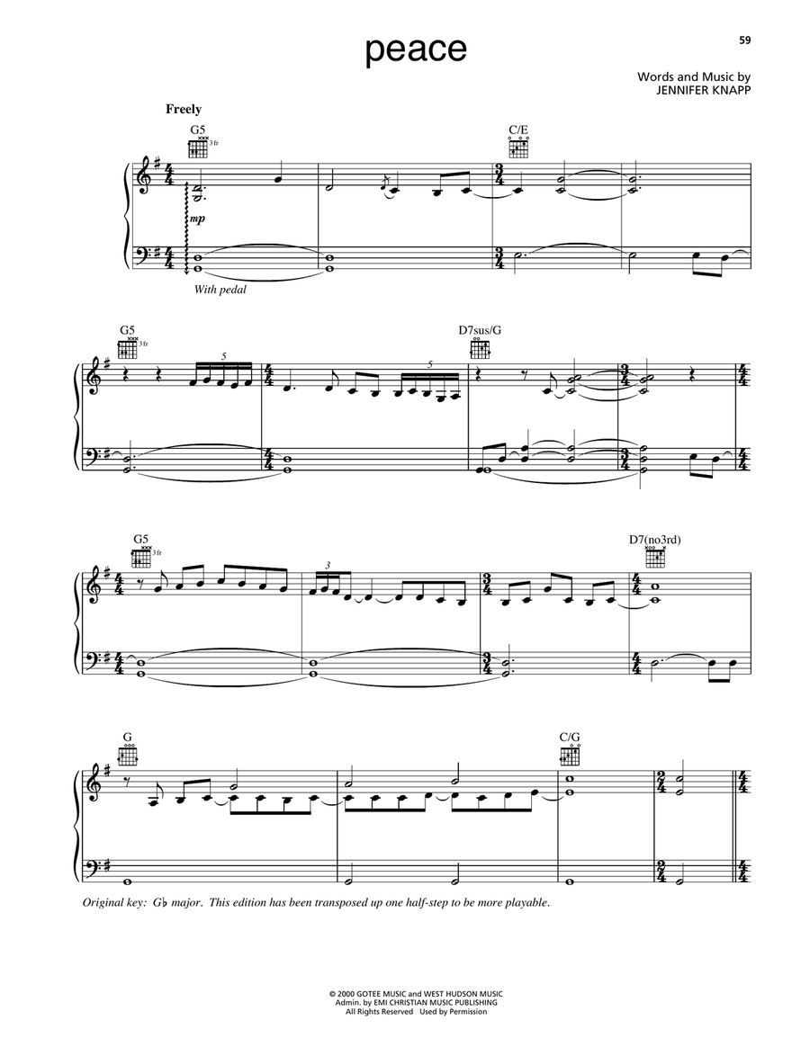 Peace Peace Piano, Vocal, Guitar scores gallery preview page 1