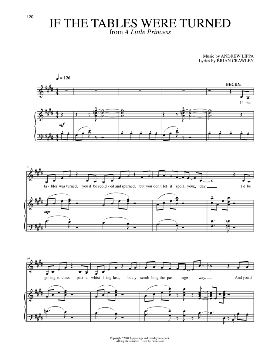 If The Tables Were Turned (from A Little Princess) Piano, Vocal scores gallery preview page 1