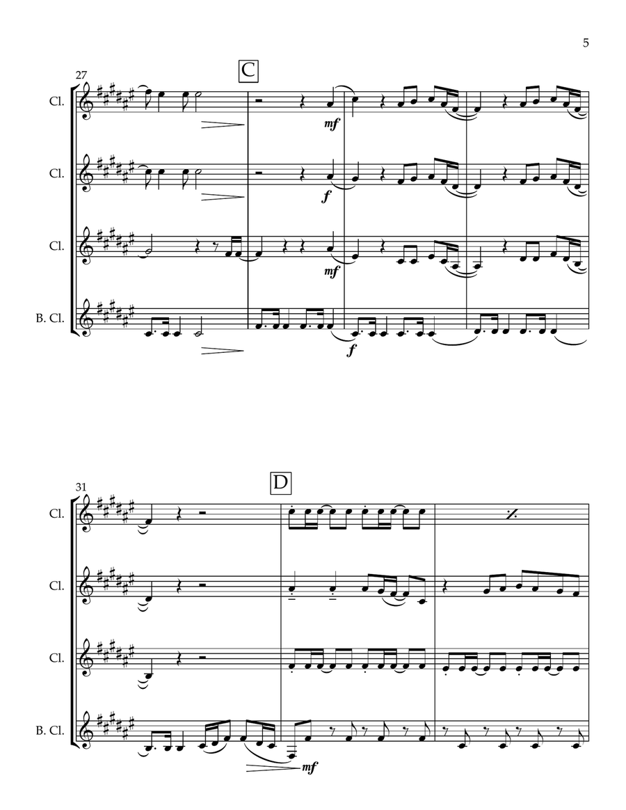 Hey, Soul Sister Hey, Soul Sister Clarinet Quartet scores gallery preview page 5