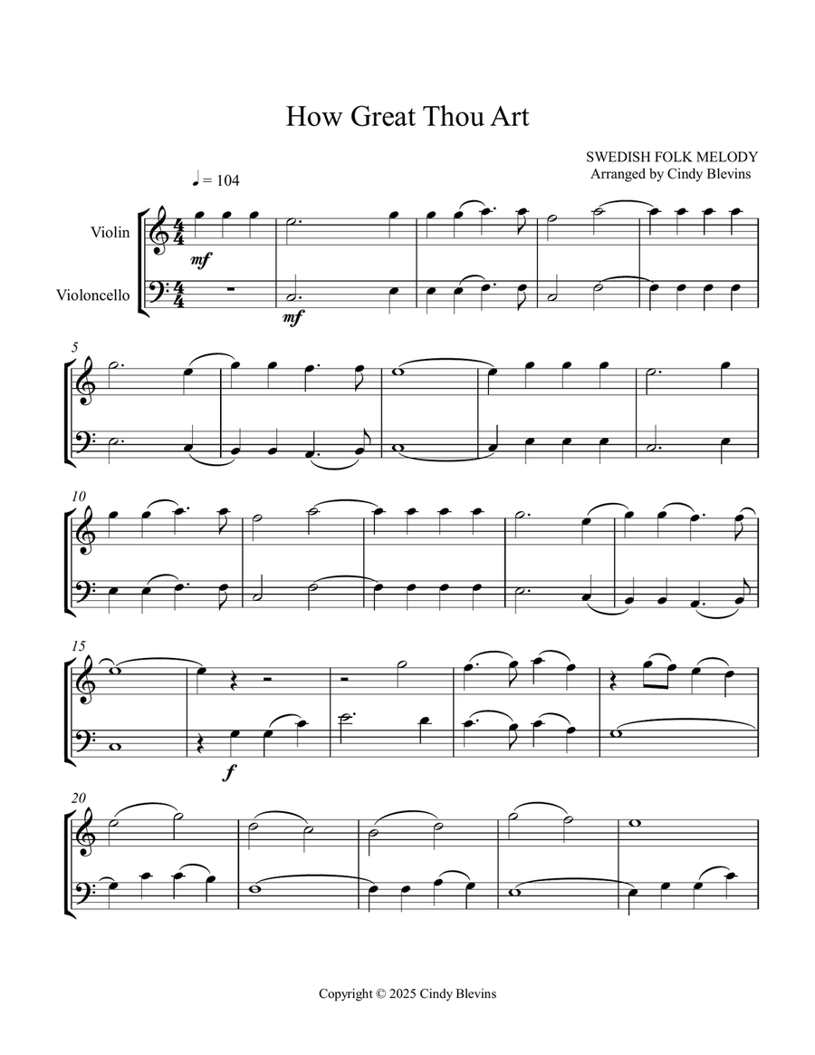 How Great Thou Art, for Violin and Piano Cello scores gallery preview page 3