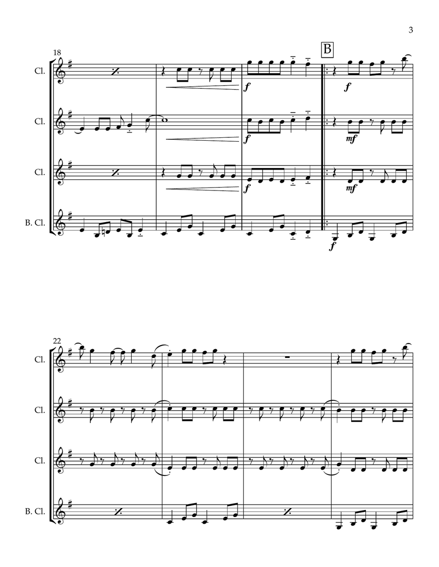 Honey, Honey Honey, Honey Clarinet Quartet scores gallery preview page 3