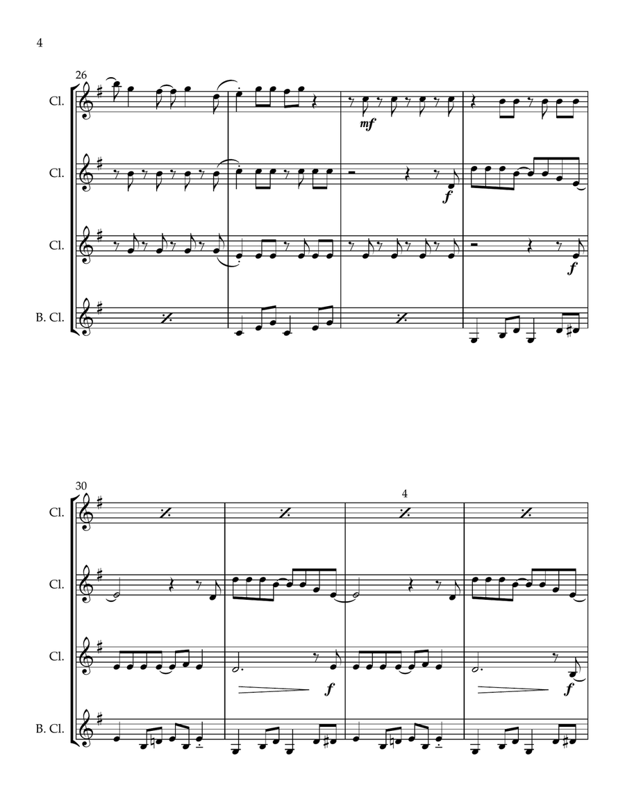 Honey, Honey Honey, Honey Clarinet Quartet scores gallery preview page 4