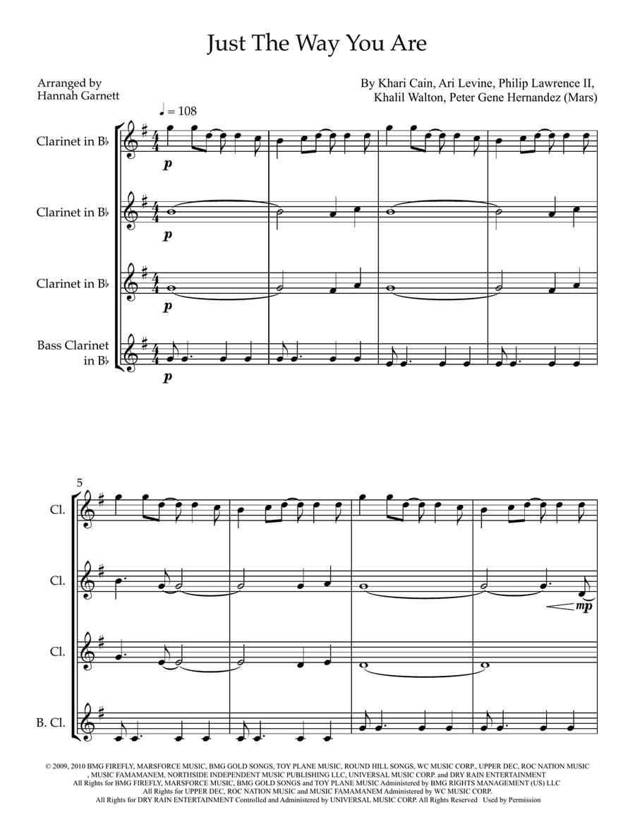 Just The Way You Are Just The Way You Are Clarinet Quartet scores gallery preview page 1