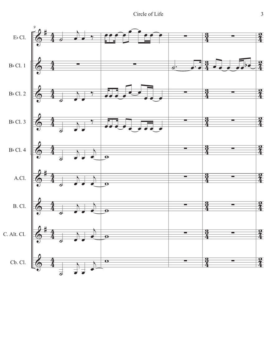 Circle of Life Circle of Life Clarinet Choir scores gallery preview page 3