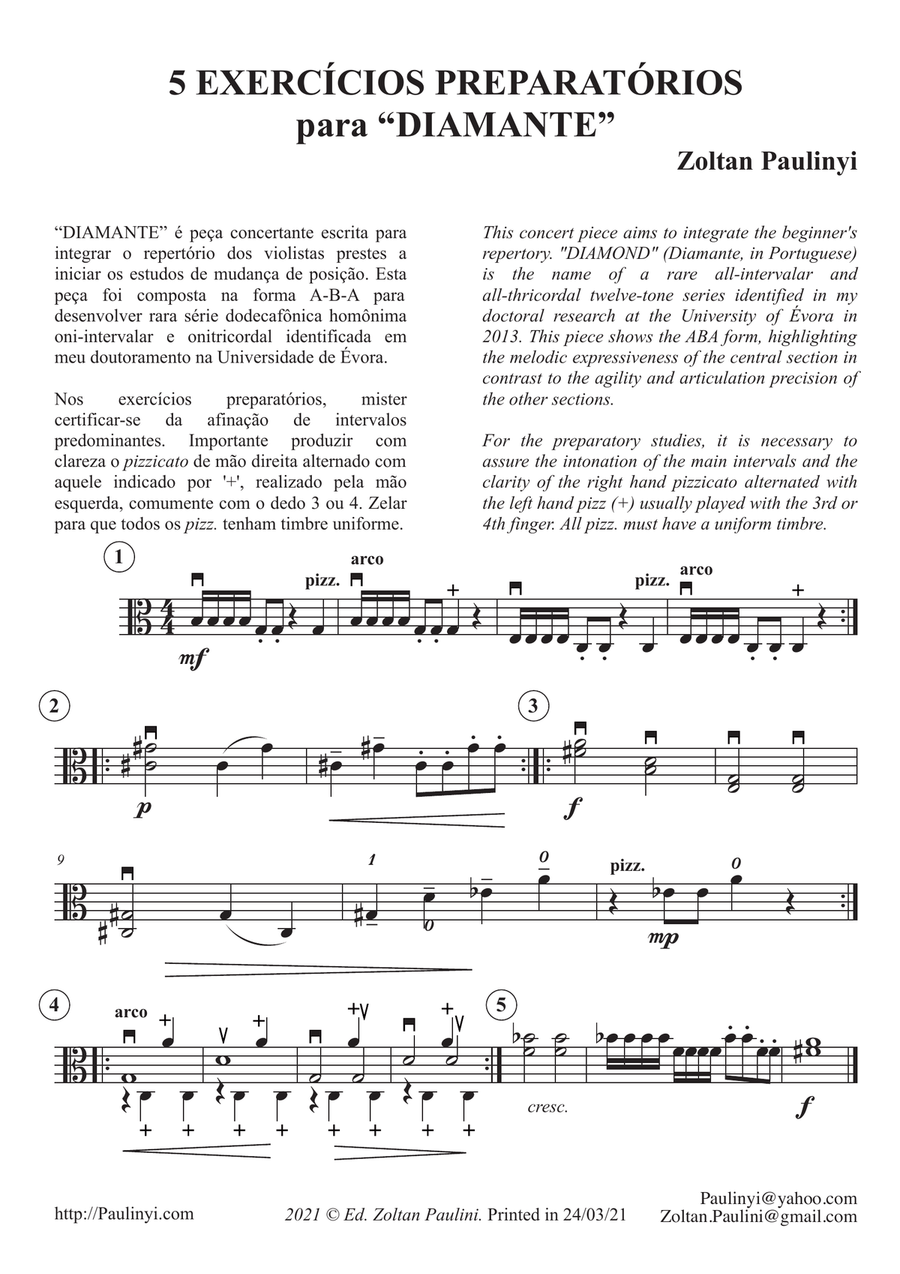 Diamond n.15 for beginner solo viola (grade 3-5) in contemporary Brazilian style (12-tone series) Viola Solo scores gallery preview page 1