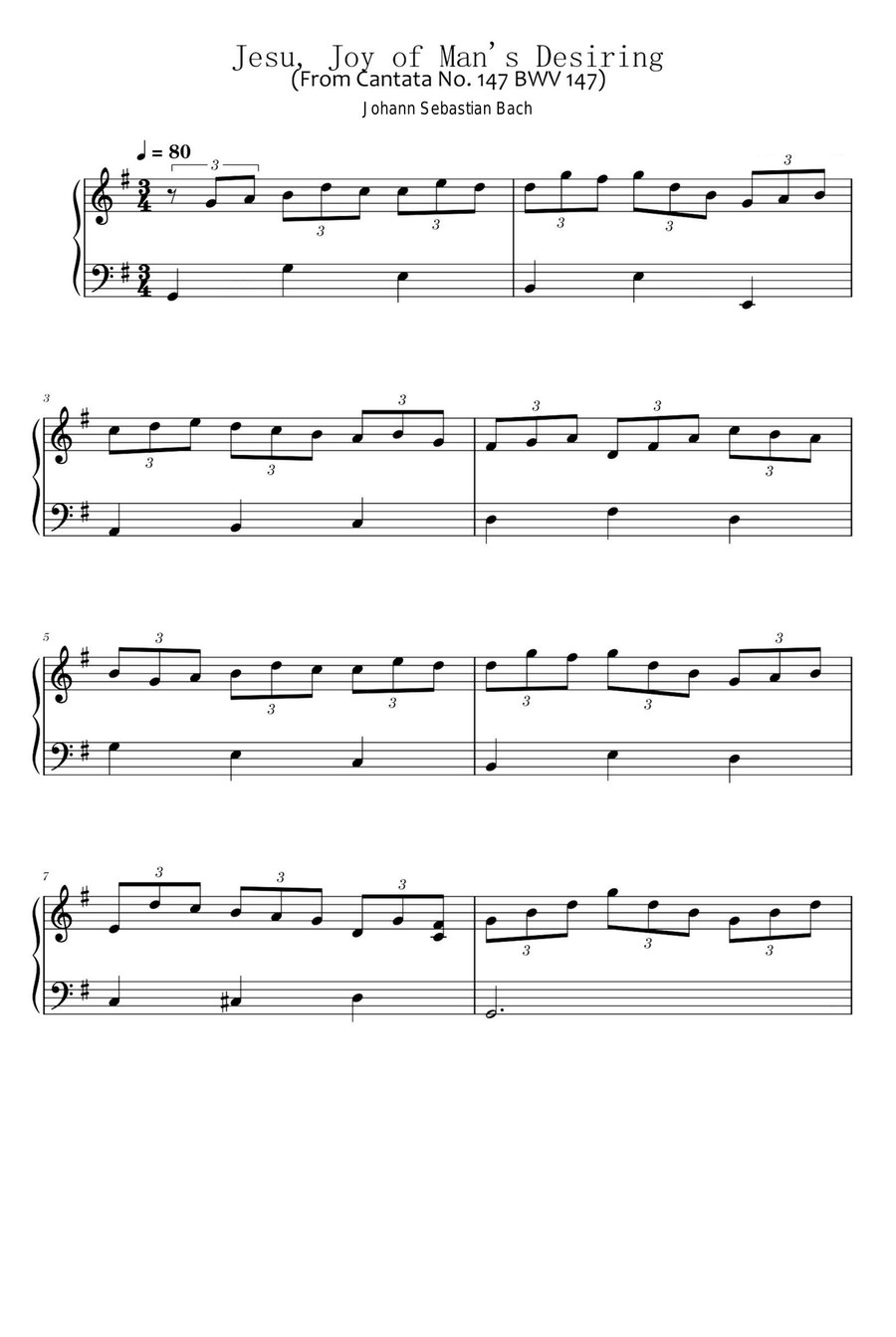 Jesu, Joy of Man's Desiring - Johann Sebastian Bach Piano Solo scores gallery preview page 1