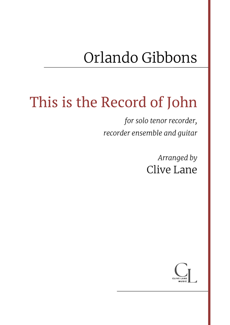 This is the Record of John by Orlando Gibbons for recorder ensemble and guitar Guitar Ensemble scores gallery preview page 1