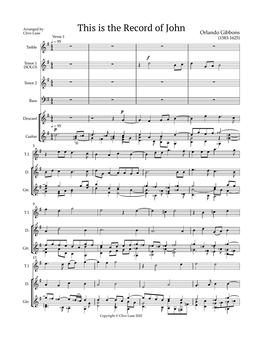 This is the Record of John by Orlando Gibbons for recorder ensemble and guitar Guitar Ensemble scores gallery preview page 3