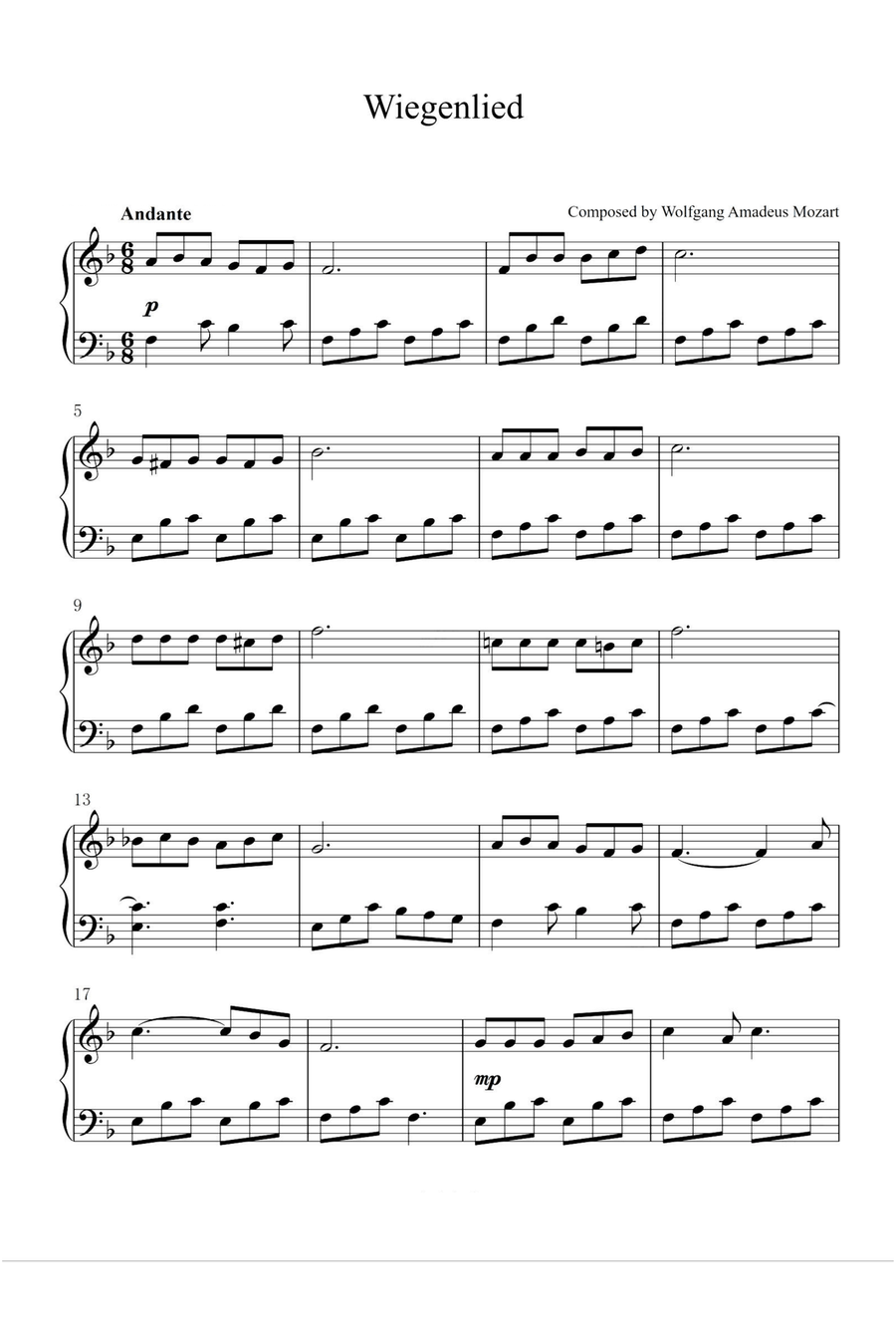 Wiegenlied - Wolfgang Amadeus Mozart Piano Solo scores gallery preview page 1