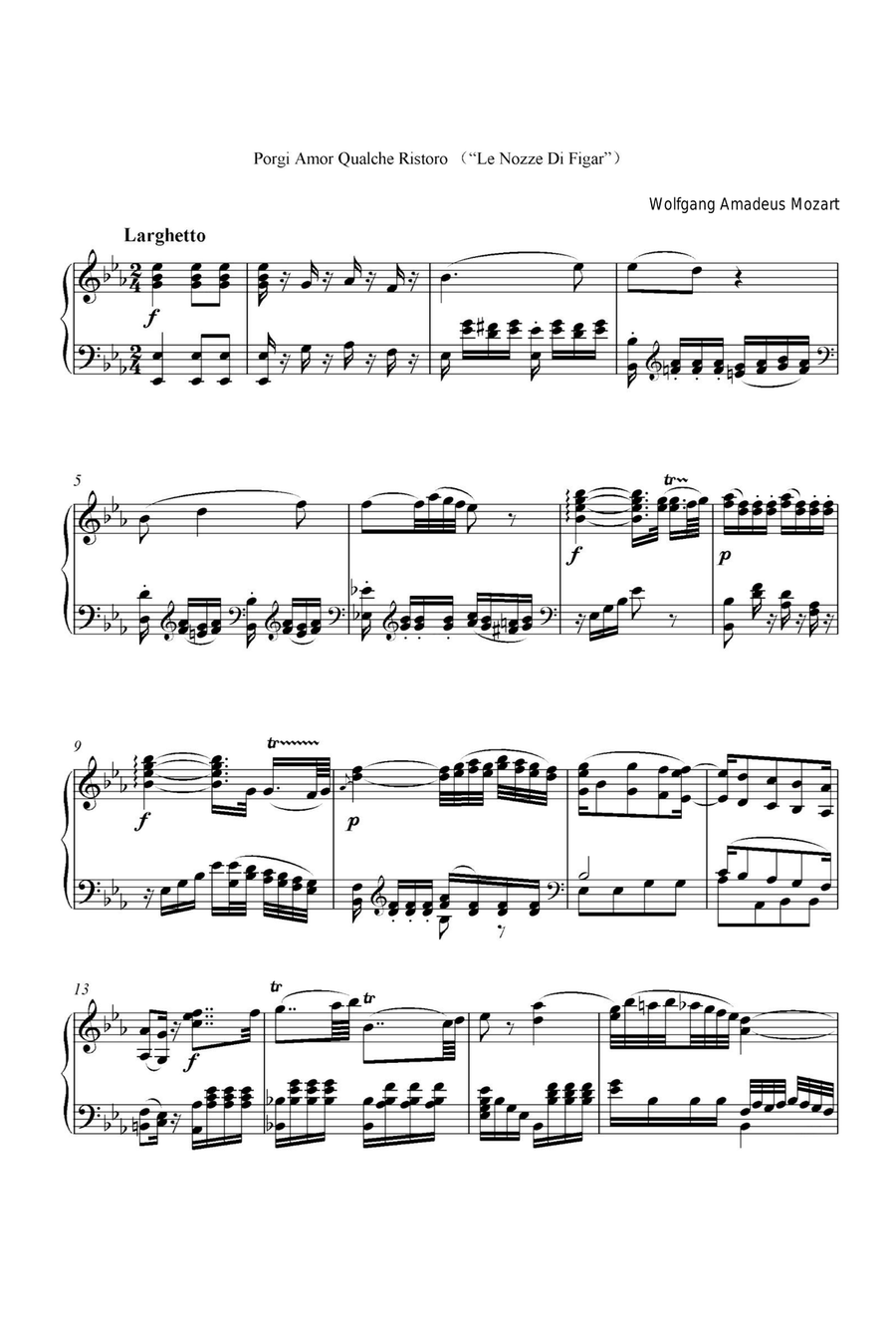 Porgi, amor, qualche ristoro - Wolfgang Amadeus Mozart Piano, Vocal scores gallery preview page 1
