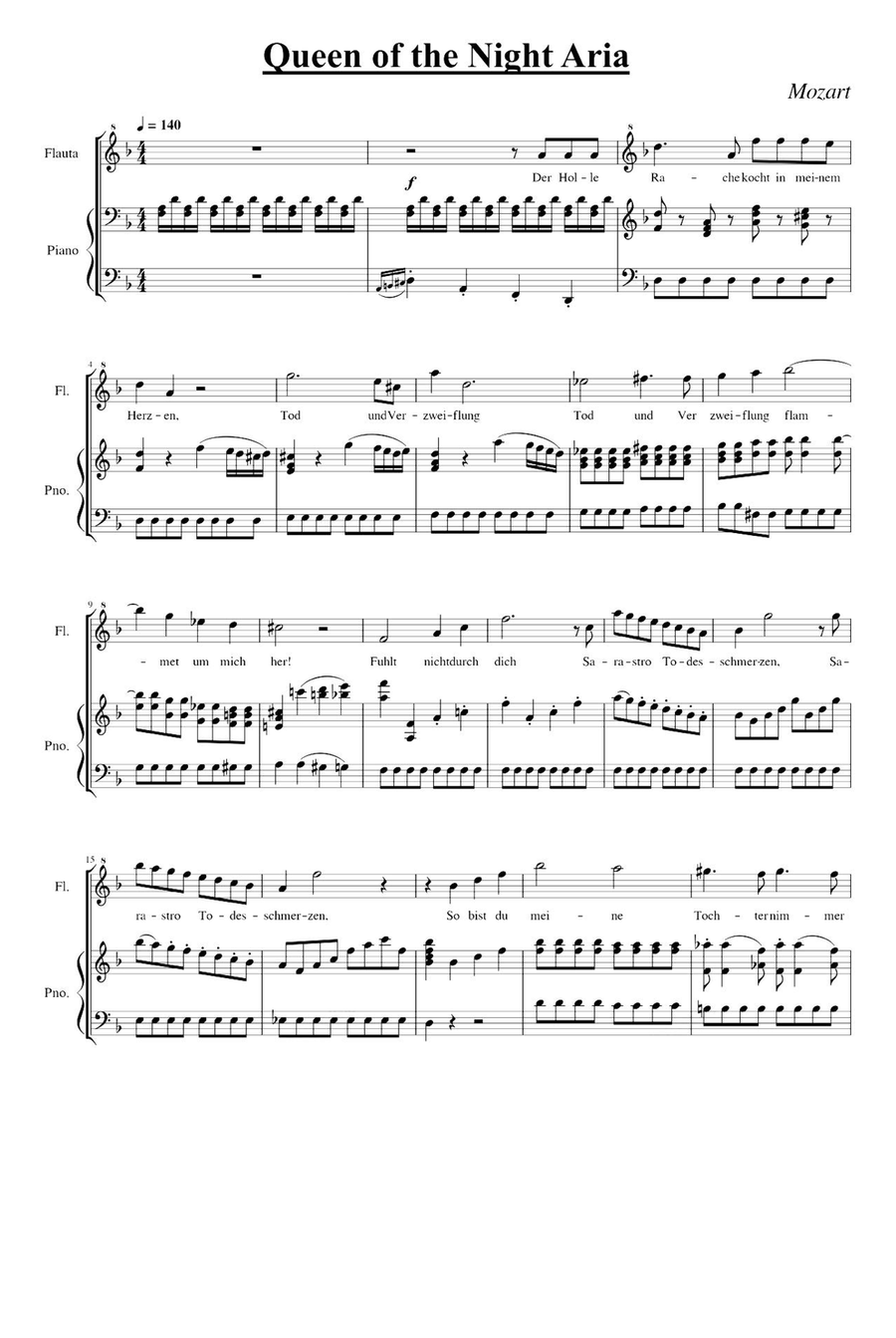 Queen of the Night Aria - Wolfgang Amadeus Mozart Piano, Vocal scores gallery preview page 1