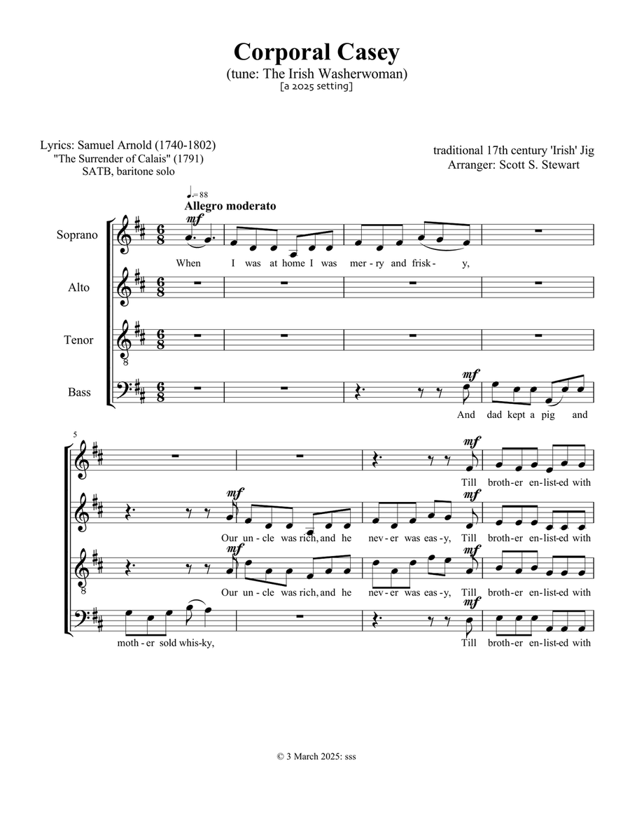 Corporal Casey (The Irish Washerwoman) 4-Part scores gallery preview page 1