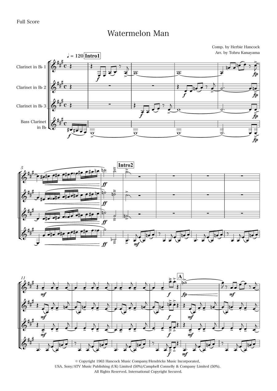 Watermelon Man Watermelon Man Clarinet Quartet scores gallery preview page 1