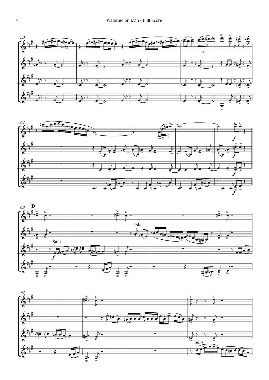 Watermelon Man Watermelon Man Clarinet Quartet scores gallery preview page 4