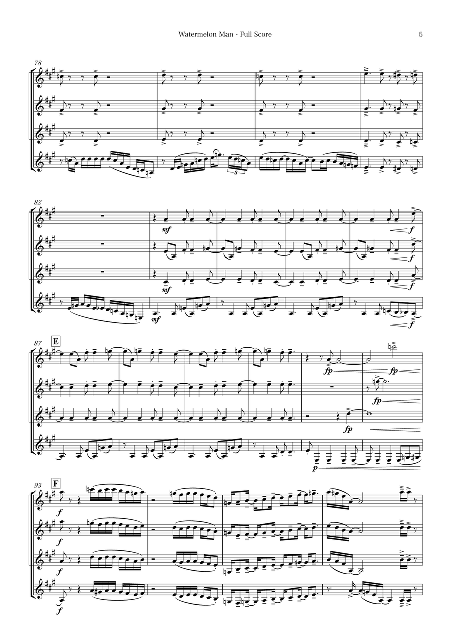 Watermelon Man Watermelon Man Clarinet Quartet scores gallery preview page 5