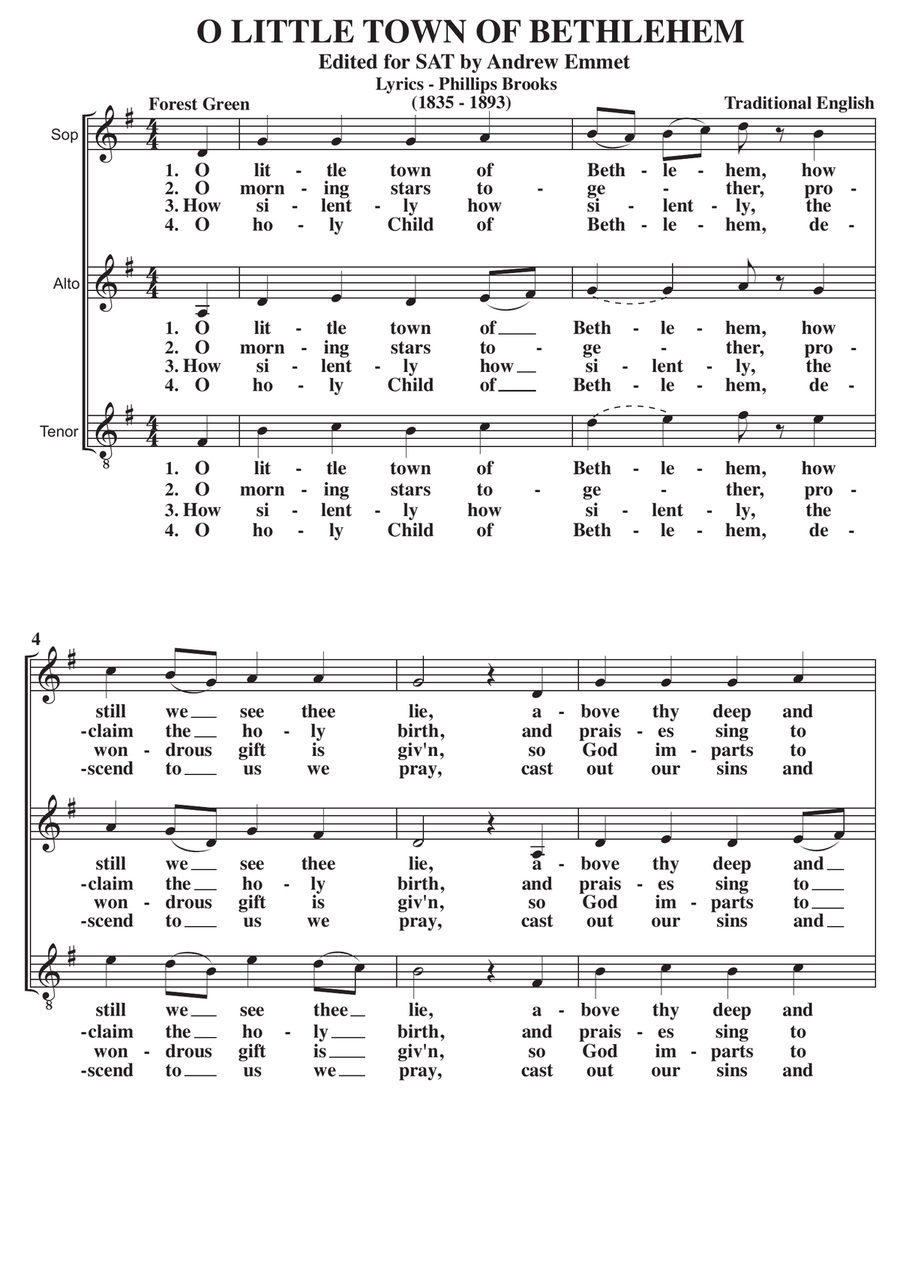O Little Town Of Bethlehem (Forest Green) A Cappella SAT SAT scores gallery preview page 1