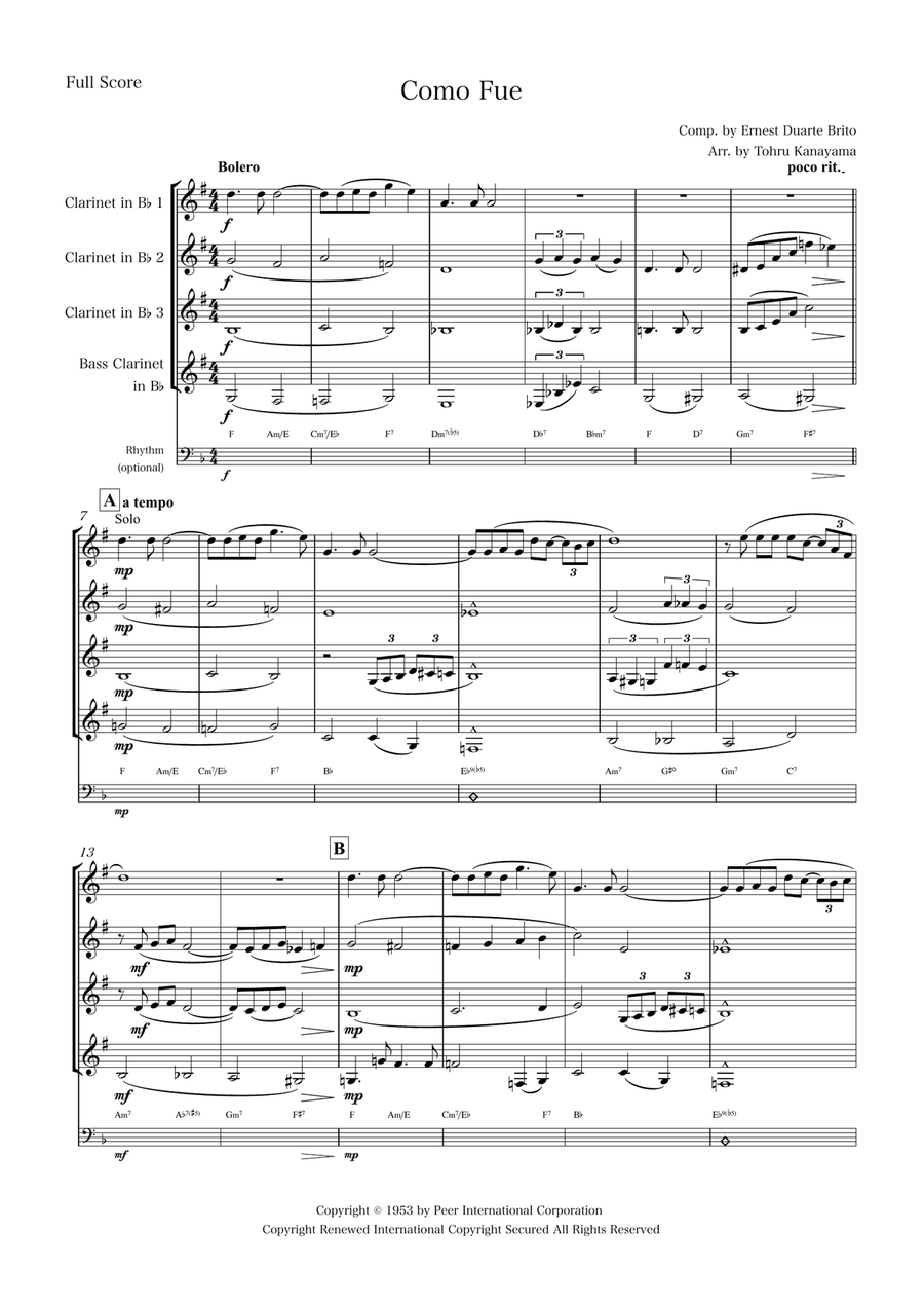 Como Fue Como Fue Clarinet Quartet scores gallery preview page 1
