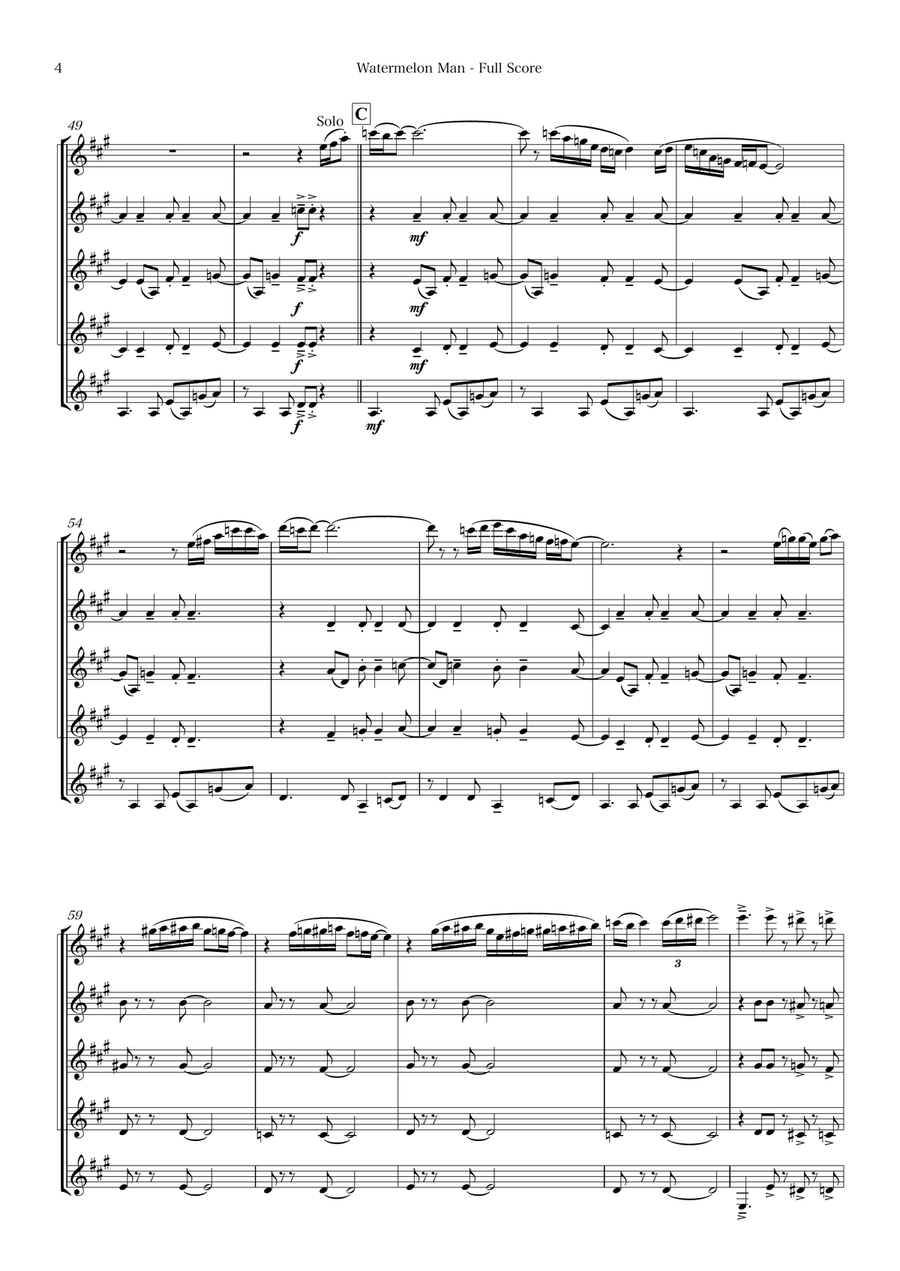 Watermelon Man Watermelon Man Clarinet Quintet scores gallery preview page 4