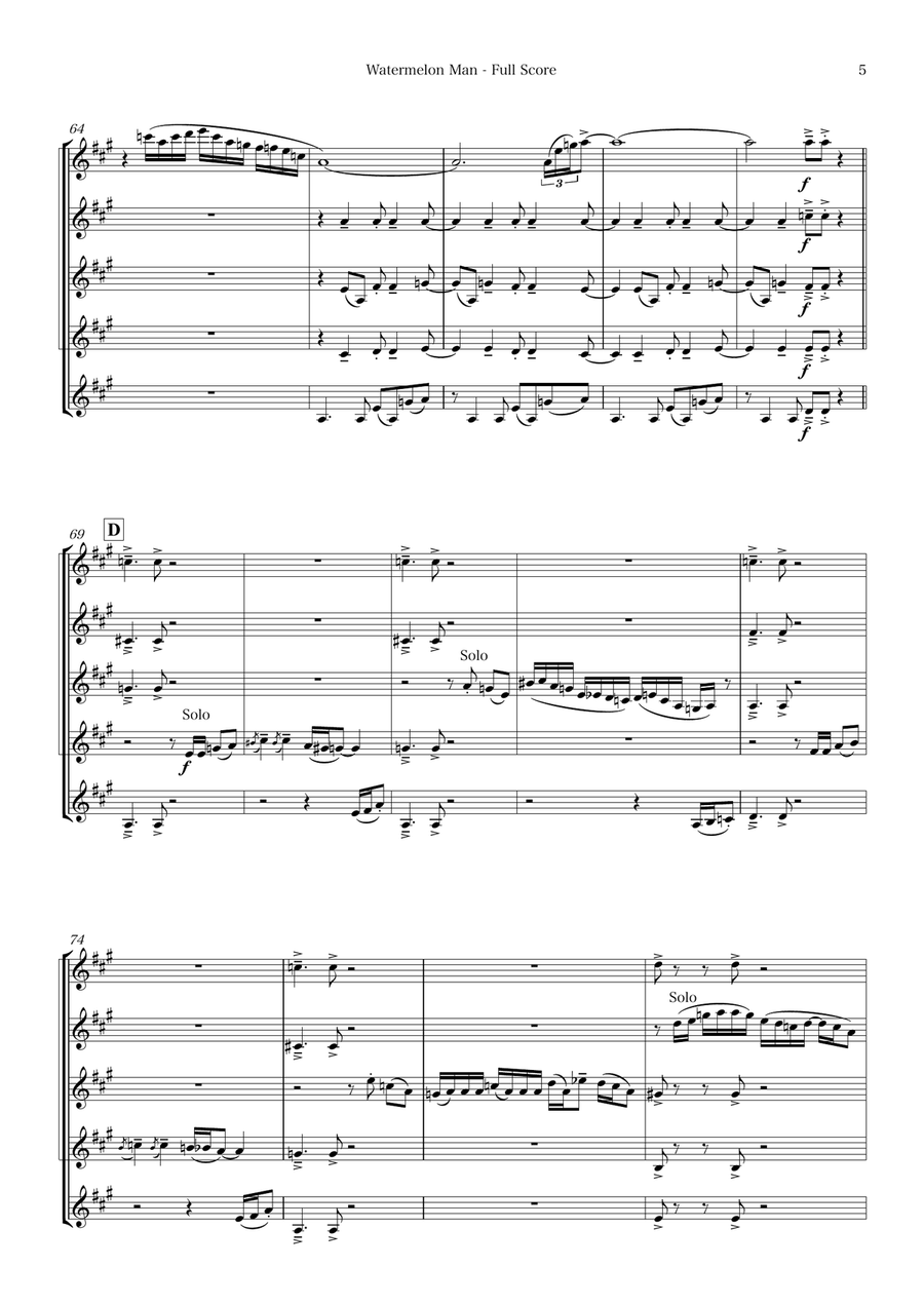 Watermelon Man Watermelon Man Clarinet Quintet scores gallery preview page 5