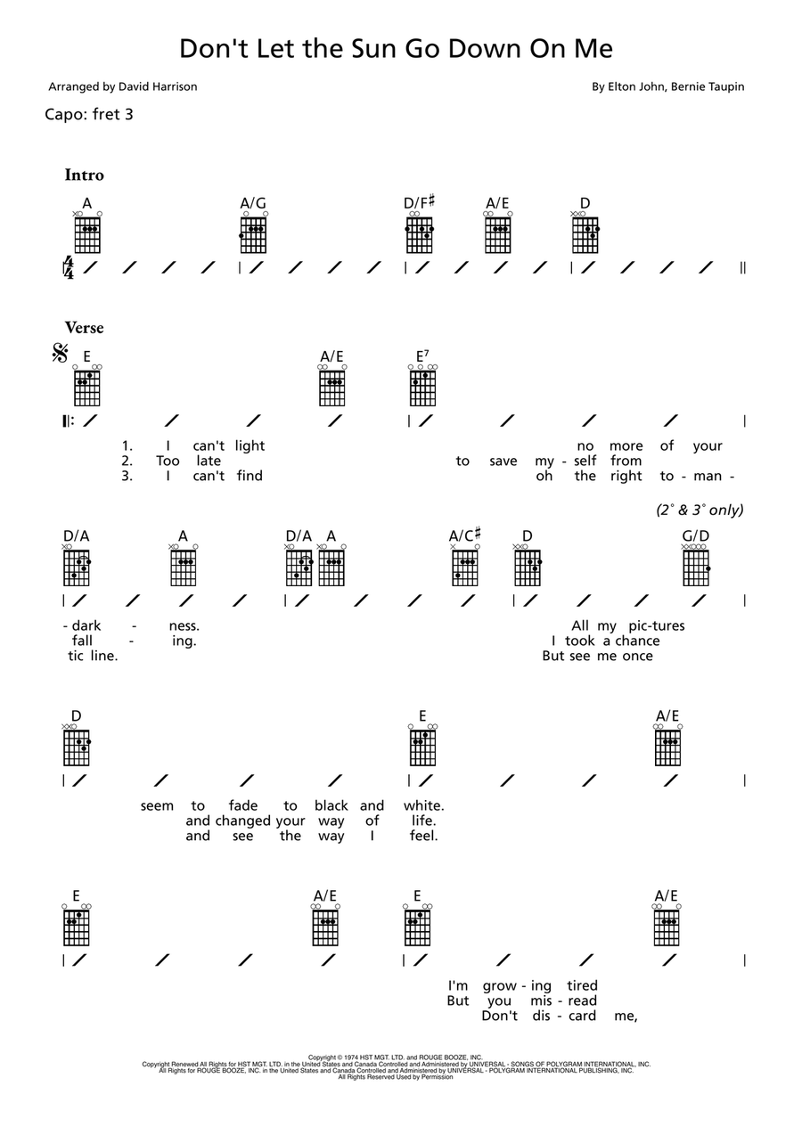 Don't Let The Sun Go Down On Me Acoustic Guitar scores gallery preview page 1