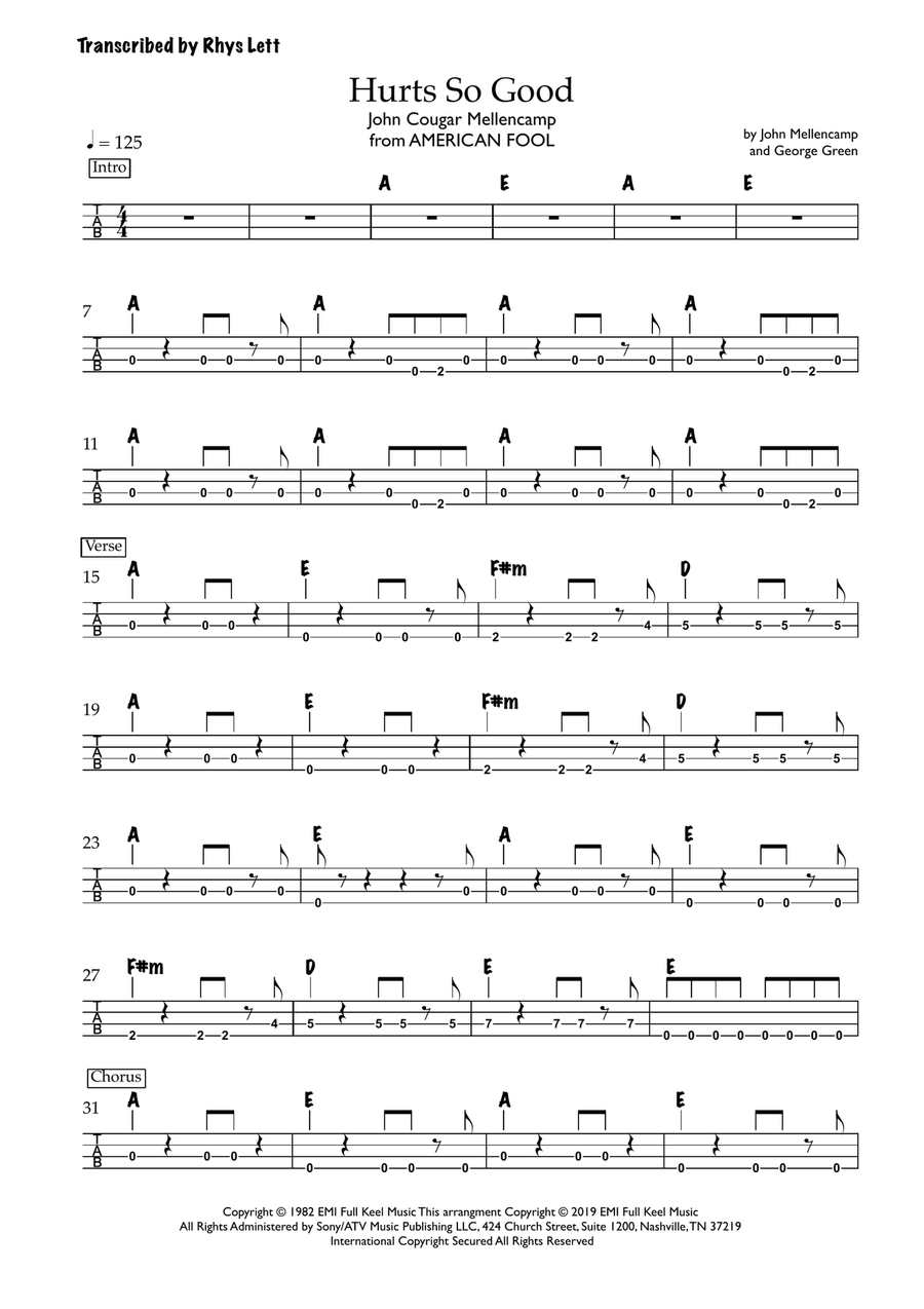 Hurts So Good Hurts So Good Acoustic Guitar scores gallery preview page 1