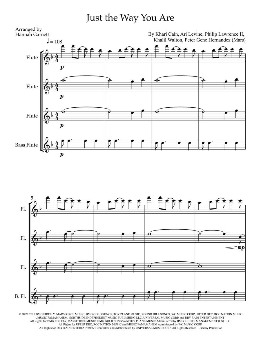 Just The Way You Are Just The Way You Are Flute Quartet scores gallery preview page 1