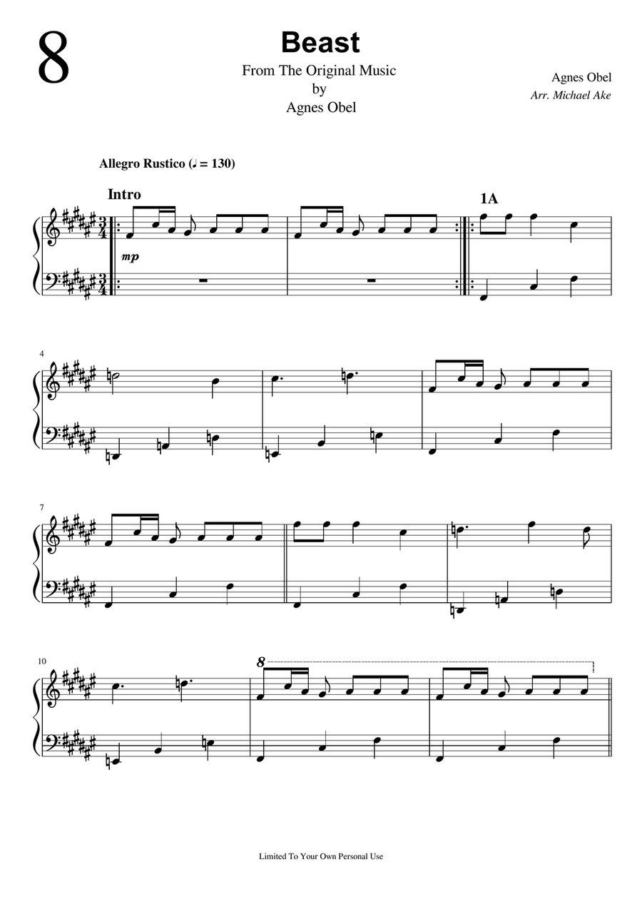 Beast Beast Piano Solo scores gallery preview page 1