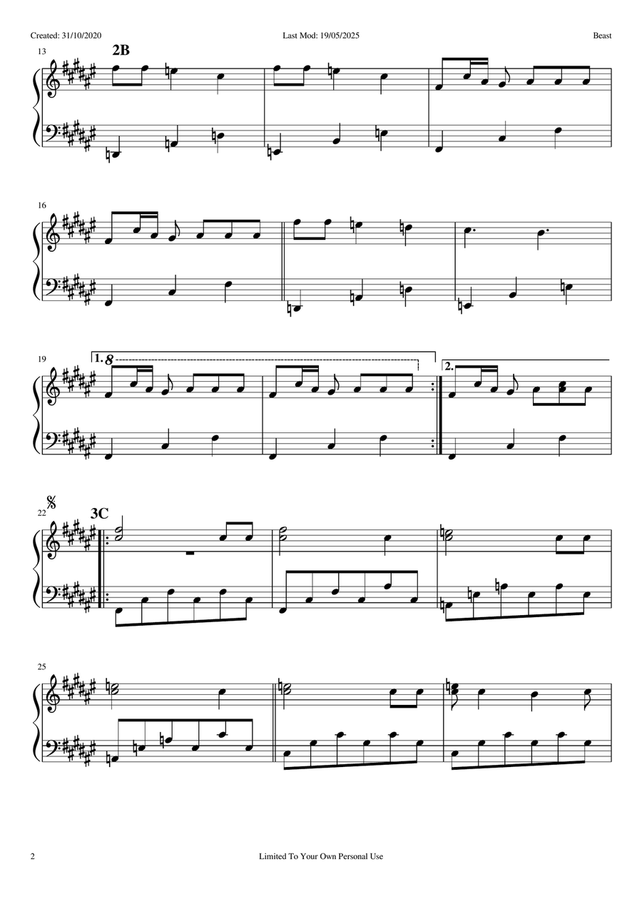 Beast Beast Piano Solo scores gallery preview page 2