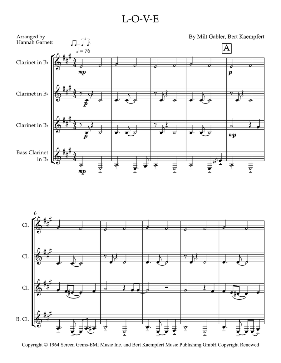 L-O-V-E L-O-V-E Clarinet Quartet scores gallery preview page 1