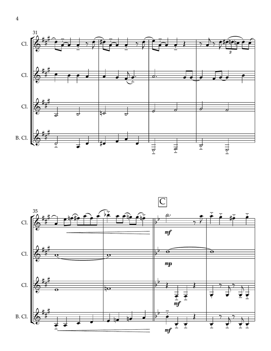 L-O-V-E L-O-V-E Clarinet Quartet scores gallery preview page 4