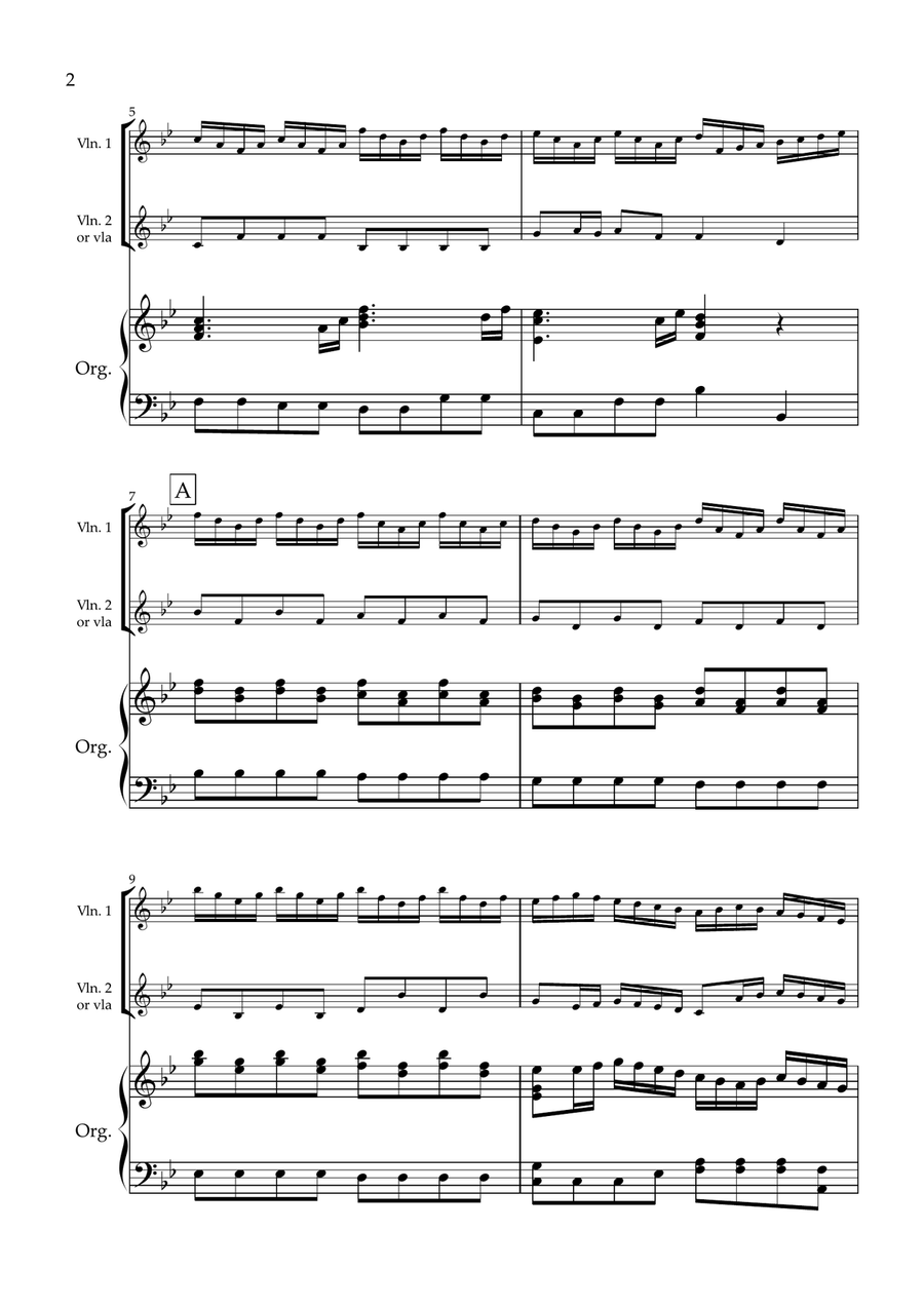 Arrival of the Queen of Sheba arr. 2vlns and organ (or vln,vla,org) String Duet scores gallery preview page 4