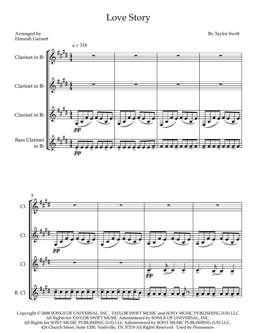 Love Story Love Story Clarinet Quartet scores gallery preview page 1
