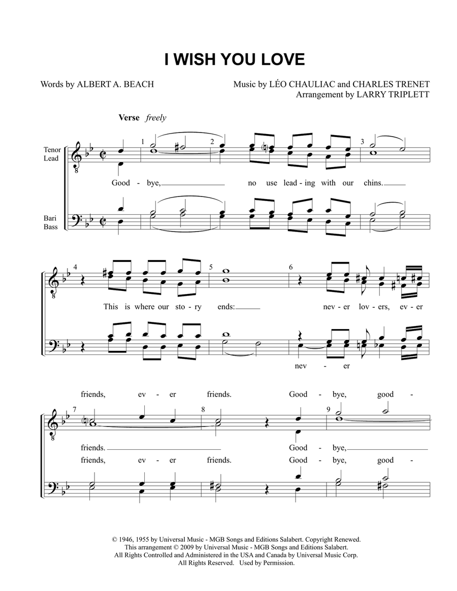 I Wish You Love I Wish You Love TTBB scores gallery preview page 1
