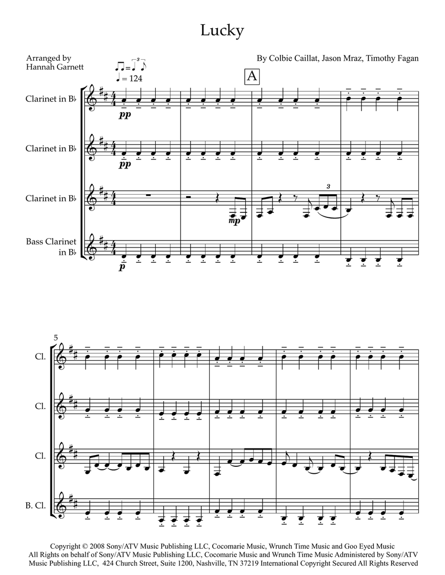 Lucky Lucky Clarinet Quartet scores gallery preview page 1