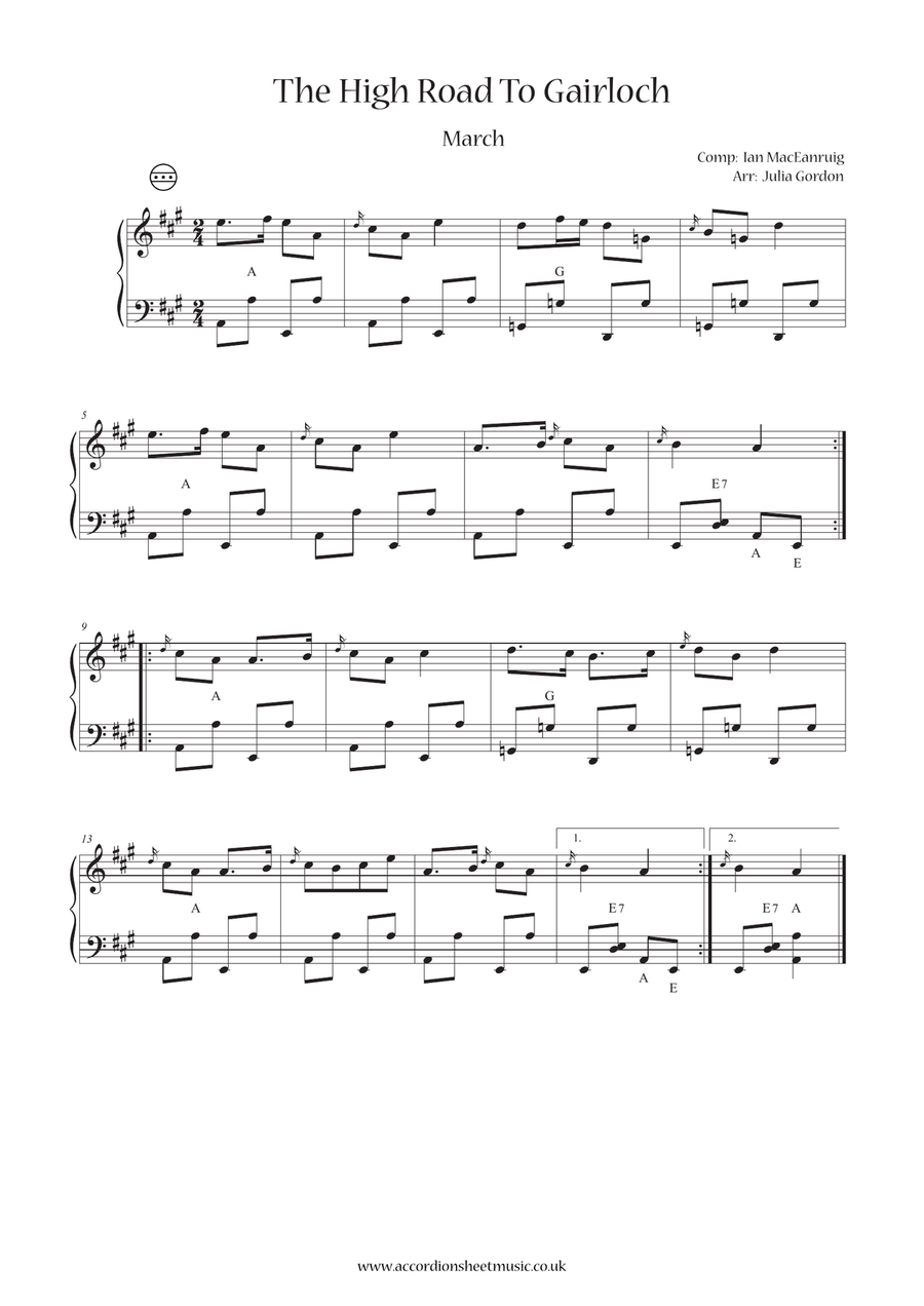 The High Road To Gairloch Accordion scores gallery preview page 1