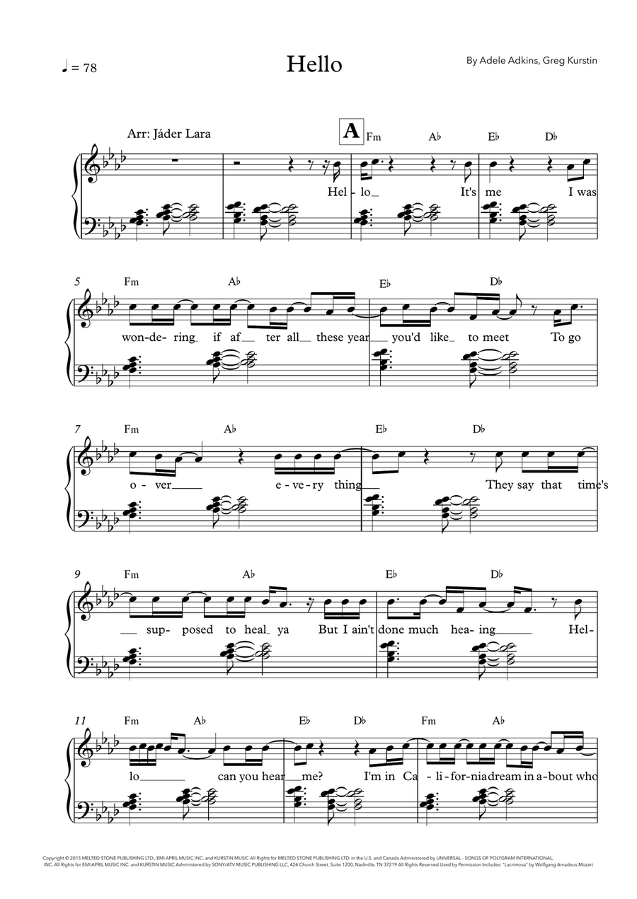 Hello Piano Solo scores gallery preview page 1